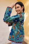 Buy_ASRUMO_Teal Velvet Embroidery Collared Hand Floral Jacket _Online_at_Aza_Fashions