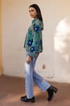 Shop_ASRUMO_Teal Velvet Embroidery Collared Hand Floral Jacket _Online_at_Aza_Fashions