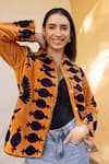 ASRUMO_Rust Velvet Embroidery Collared Applique Jacket _at_Aza_Fashions