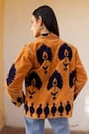 Shop_ASRUMO_Rust Velvet Embroidery Collared Applique Jacket _at_Aza_Fashions