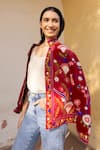 ASRUMO_Red Velvet Embroidery High Neck Hand Floral Jacket _at_Aza_Fashions