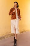 Buy_ASRUMO_Brown Velvet Embroidery Collared Hand Floral Jacket _Online_at_Aza_Fashions