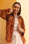 Shop_ASRUMO_Brown Velvet Embroidery Collared Hand Floral Jacket _Online_at_Aza_Fashions