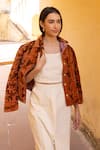 ASRUMO_Brown Velvet Embroidery Collared Hand Floral Jacket _at_Aza_Fashions