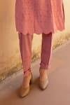 ASRUMO_Pink Cotton Embroidery, Cut Work V-neck Schiffli Hand Kurta Set _Online_at_Aza_Fashions