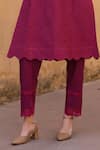 Buy_ASRUMO_Magenta Cotton, Chiffon Embroidery, Lace Split V-neck Schiffli Pattern Kurta Set _Online_at_Aza_Fashions