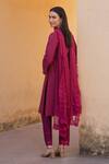 Shop_ASRUMO_Magenta Cotton, Chiffon Embroidery, Lace Split V-neck Schiffli Pattern Kurta Set _at_Aza_Fashions