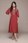 Buy_Ritu Kumar_Red Viscose, Silk Embroidery, Sequins Round , Keyhole Yoke Dress _Online_at_Aza_Fashions