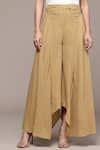 Buy_Ritu Kumar_Beige Cotton, Viscose Asymmetric Plain Pant _Online_at_Aza_Fashions