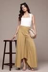 Buy_Ritu Kumar_Beige Cotton, Viscose Asymmetric Plain Pant _at_Aza_Fashions
