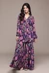 Ritu Kumar_Purple Viscose Chinon Chiffon Embroidery, Metallic Printed Kurta With Sharara _Online_at_Aza_Fashions