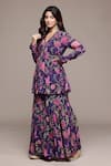 Buy_Ritu Kumar_Purple Viscose Chinon Chiffon Embroidery, Metallic Printed Kurta With Sharara _Online_at_Aza_Fashions