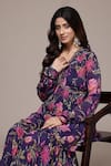 Buy_Ritu Kumar_Purple Viscose Chinon Chiffon Embroidery, Metallic Printed Kurta With Sharara 