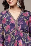 Shop_Ritu Kumar_Purple Viscose Chinon Chiffon Embroidery, Metallic Printed Kurta With Sharara 