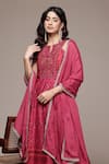 Ritu Kumar_Pink Chanderi, , Chiffon, Geometric Print Kurta Sharara Set _Online_at_Aza_Fashions