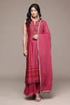 Buy_Ritu Kumar_Pink Chanderi, , Chiffon, Geometric Print Kurta Sharara Set _Online_at_Aza_Fashions