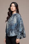 Buy Ritu Kumar Blue Bemberg, Viscose Mandarin Collar Paisley Pattern Top Online at Aza Fashions Buy_Ritu Kumar_Blue Bemberg, Viscose Mandarin Collar Paisley Pattern Top _Online_at_Aza_Fashions