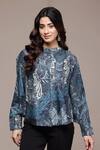 Buy Ritu Kumar Blue Bemberg, Viscose Mandarin Collar Paisley Pattern Top at Aza Fashions Buy_Ritu Kumar_Blue Bemberg, Viscose Mandarin Collar Paisley Pattern Top _at_Aza_Fashions