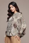 Buy Ritu Kumar Grey Viscose, Bemberg Mandarin Collar Paisley Pattern Top Online at Aza Fashions Buy_Ritu Kumar_Grey Viscose, Bemberg Mandarin Collar Paisley Pattern Top _Online_at_Aza_Fashions