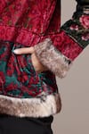 Buy_Ritu Kumar_Red Silk, Velvet Open Neck Floral Pattern Jacket 