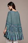 Shop_Ritu Kumar_Blue Crepe V-neck Teal Jigisa Half Sleeves A-line Kurta _at_Aza_Fashions