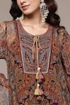 Shop Ritu Kumar Brown Viscose, Chiffon, Crepe Tassels Paisley Print Full Sleeve Kurta With Pant Online at Aza Fashions Shop_Ritu Kumar_Brown Viscose, Chiffon, Crepe Tassels Paisley Print Full Sleeve Kurta With Pant _Online_at_Aza_Fashions