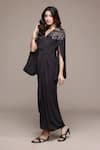 Ritu Kumar_Black Viscose, Crepe Beads, Embroidery V-neck Lior Fit And Flare Dress _Online_at_Aza_Fashions