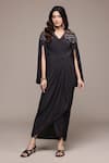 Buy_Ritu Kumar_Black Viscose, Crepe Beads, Embroidery V-neck Lior Fit And Flare Dress _Online_at_Aza_Fashions