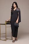 Buy_Ritu Kumar_Black Viscose, Crepe Beads, Embroidery V-neck Lior Fit And Flare Dress _at_Aza_Fashions