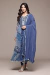 Shop_Ritu Kumar_Blue , Chiffon, Crepe, Chinon Rajas Abstract Print Kurta Set 