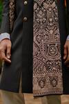 Philocaly_Black Wool, Georgette Lace, Embroidery Night Shade Gold Sherwani With Dupatta _at_Aza_Fashions