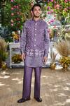 Buy_Philocaly_Purple Silk Embroidery Vanya Geometric Bundi Kurta Set _at_Aza_Fashions