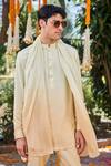 Buy_Philocaly_Yellow Silk Embroidery Pratoy Ombre Short Kurta With Stole _at_Aza_Fashions
