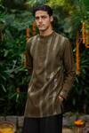 Shop_Philocaly_Olive Green Silk Sequins Sitara Embroidered Kurta With Farshi Pant _at_Aza_Fashions