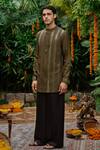 Buy_Philocaly_Olive Green Silk Sequins Sitara Embroidered Kurta With Farshi Pant _at_Aza_Fashions