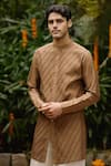 Shop_Philocaly_Brown Silk Lace Deep Detailing Kurta And Farshi Pant Set _Online_at_Aza_Fashions