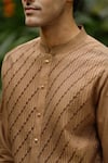 Philocaly_Brown Silk Lace Deep Detailing Kurta And Farshi Pant Set _at_Aza_Fashions