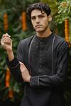Shop_Philocaly_Black Silk Aurum Scalloped Pintuck Kurta Set _at_Aza_Fashions