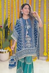 Shop_Surkh Syahi_Blue Crepe Embroidery, Tassels, Zari, Sequins Split Printed Kaftan And Gharara Set _Online_at_Aza_Fashions