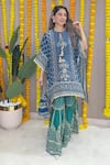 Buy_Surkh Syahi_Blue Crepe Embroidery, Tassels, Zari, Sequins Split Printed Kaftan And Gharara Set 