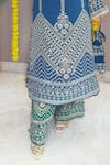 Surkh Syahi_Blue Crepe Embroidery, Mirrors, Sequins Mandarin Geometric Kurta And Palazzo Set _Online_at_Aza_Fashions