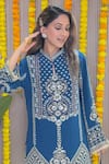 Buy_Surkh Syahi_Blue Crepe Embroidery, Mirrors, Sequins Mandarin Geometric Kurta And Palazzo Set _Online_at_Aza_Fashions