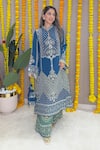 Shop_Surkh Syahi_Blue Crepe Embroidery, Mirrors, Sequins Mandarin Geometric Kurta And Palazzo Set _Online_at_Aza_Fashions