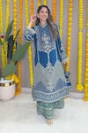 Buy_Surkh Syahi_Blue Crepe Embroidery, Mirrors, Sequins Mandarin Geometric Kurta And Palazzo Set 