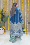 Shop_Surkh Syahi_Blue Crepe Embroidery, Mirrors, Sequins Mandarin Geometric Kurta And Palazzo Set _at_Aza_Fashions
