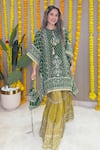 Buy_Surkh Syahi_Green Crepe Embroidery, Tassels, Sequins Keyhole Neck Kaftan And Gharara Set _Online_at_Aza_Fashions