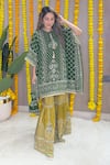 Buy_Surkh Syahi_Green Crepe Embroidery, Tassels, Sequins Keyhole Neck Kaftan And Gharara Set _at_Aza_Fashions