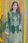 Surkh Syahi_Green Crepe Embroidery, Zari Mandarin Collar Kurta And Palazzo Set _Online_at_Aza_Fashions