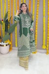 Shop_Surkh Syahi_Green Crepe Embroidery, Zari Mandarin Collar Kurta And Palazzo Set _Online_at_Aza_Fashions