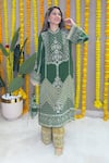 Buy_Surkh Syahi_Green Crepe Embroidery, Zari Mandarin Collar Kurta And Palazzo Set _at_Aza_Fashions